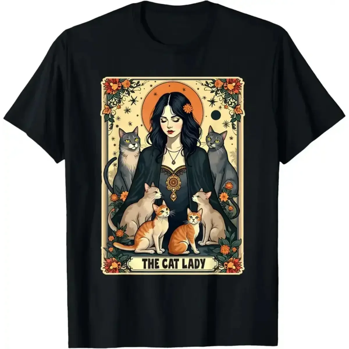 Undershirt Crew Neck - Unisex Koszulka z kartą tarota „Kobieta-Kot”