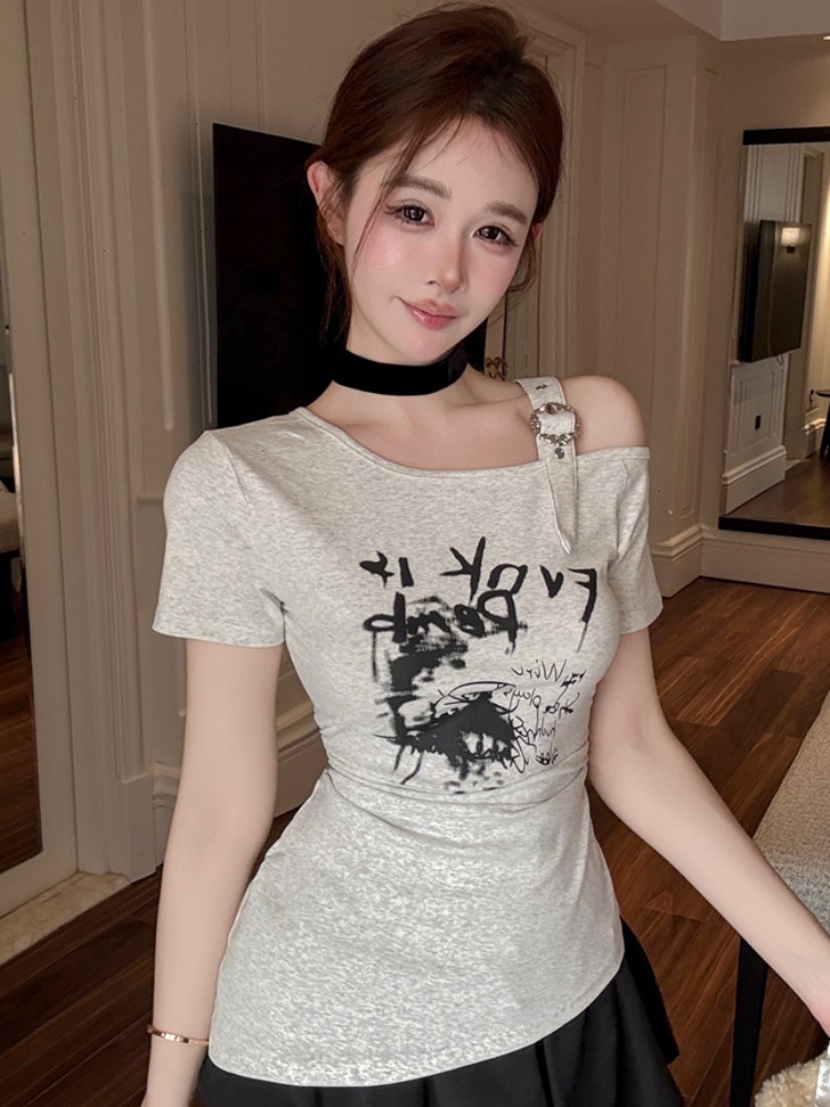T Shirt Tight Fit - Modna, stylowa bluzka damska z odkrytymi